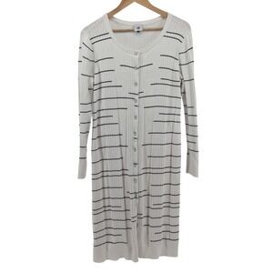 Cabi Womens Sz L Ribbed Knit Striped Button‎ Front Duster Cardigan Sweater Layer